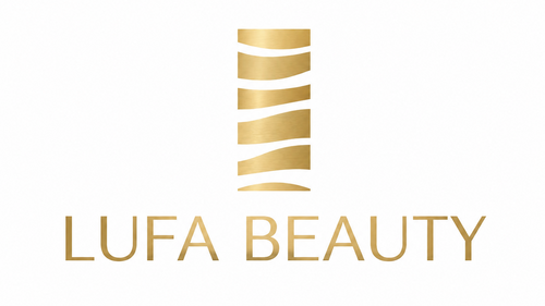 Gold 'LUFA BEAUTY' logo on a white background